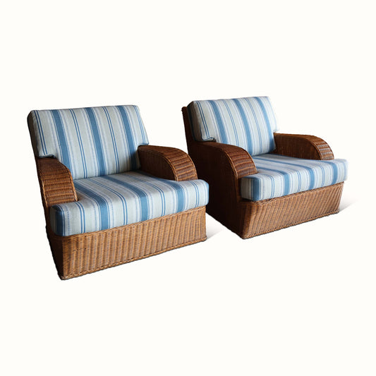 Paire de chaises en osier à rayures Dhurrie