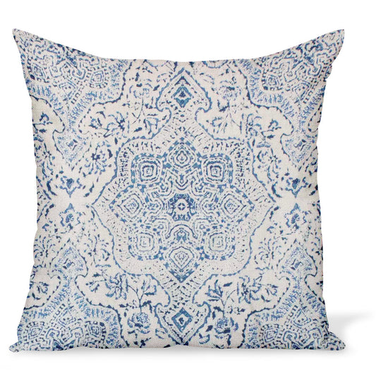 Peter Dunham Textiles Deeg en bleu sur coussin beige